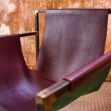 Burgundy leather armchair metal style indus contemporary design