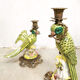 Set of 2 decorative brass candle holders porcelain parrots