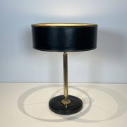 Black Quilted Leather Table Lamp and Golden Brass. French Craftsmanship.