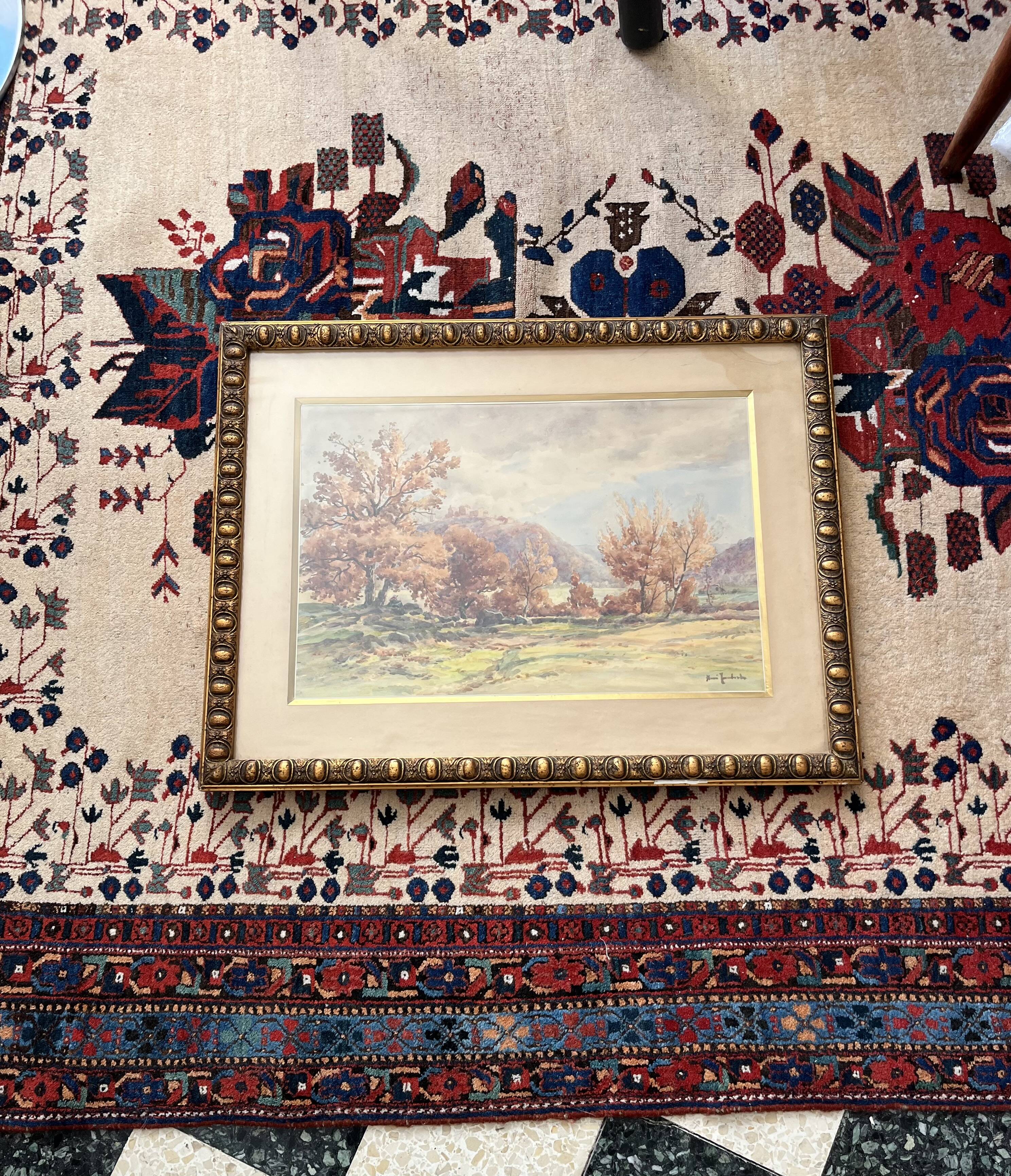 Watercolor by the painter Henri Joubert (1873 - ?), Autumn Landscape