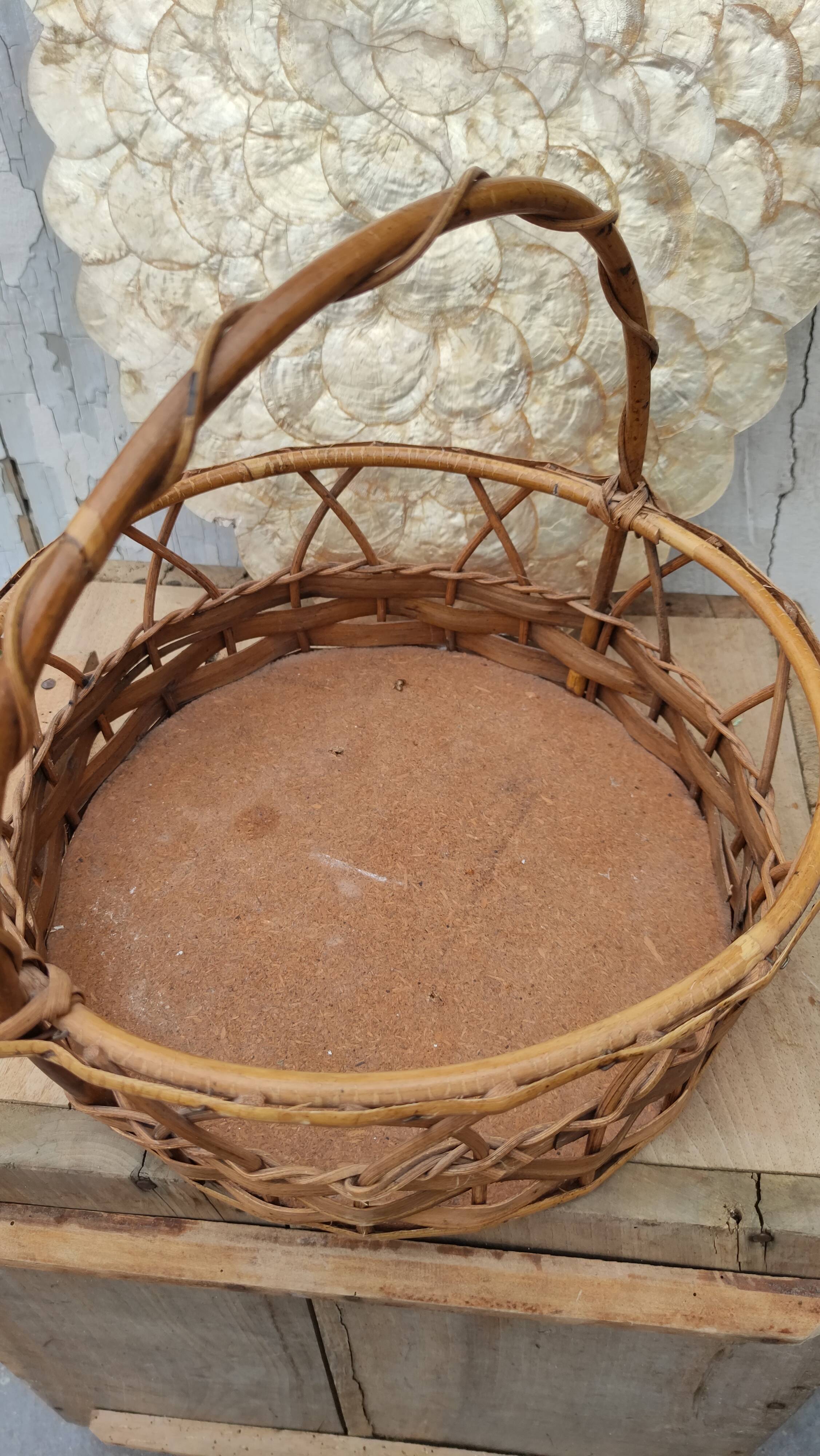 Vintage basket made of wood and rattan