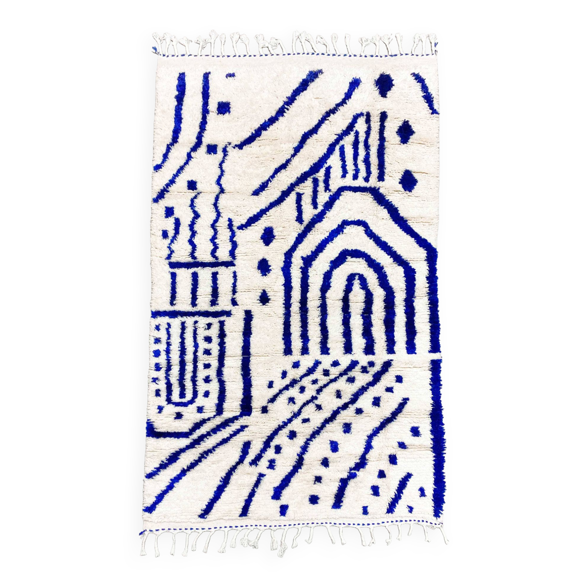 Azilal Moroccan Berber rug with majorelle blue patterns 2.53x1.45m new