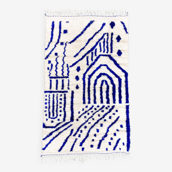 Tapis berbère marocain Azilal à motifs bleu majorelle 2,53x1,45m neuf