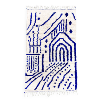 Tapis berbère marocain Azilal à motifs bleu majorelle 2,53x1,45m neuf