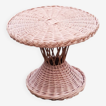 Vintage rattan pedestal table from the 1950s