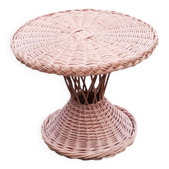 Vintage rattan pedestal table from the 1950s