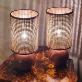 pair of Scandinavian wooden ball bedside lamps elec ok 32x14