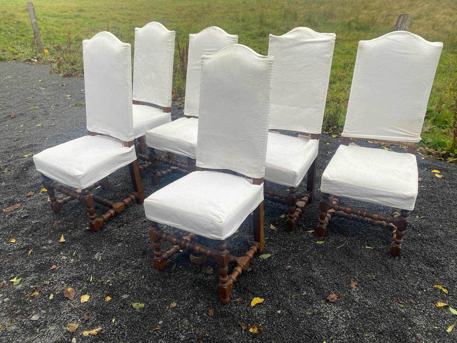 6 Louis XIII walnut chairs