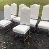6 chaises Louis XIII en noyer