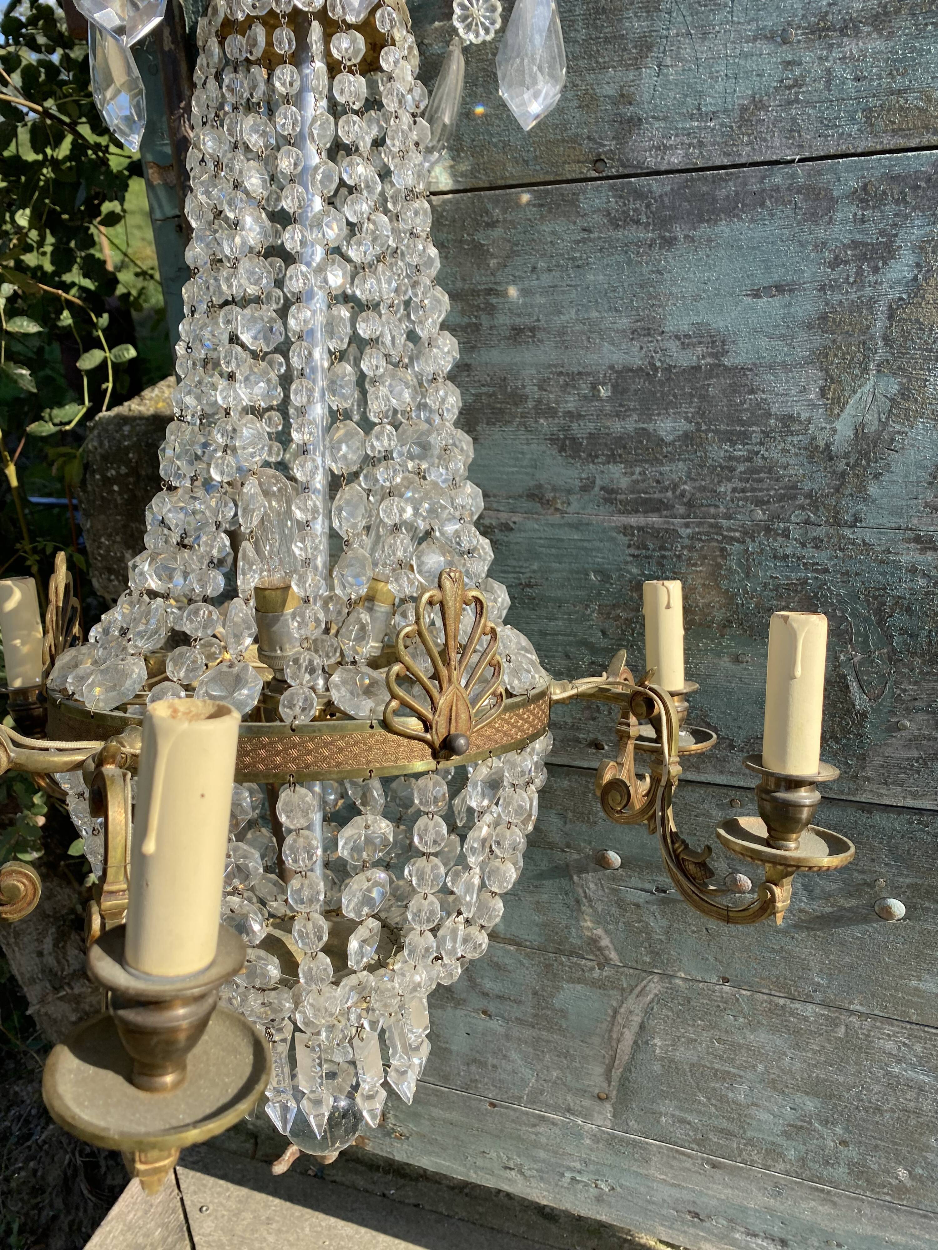 Bronze and crystal hot air balloon chandelier