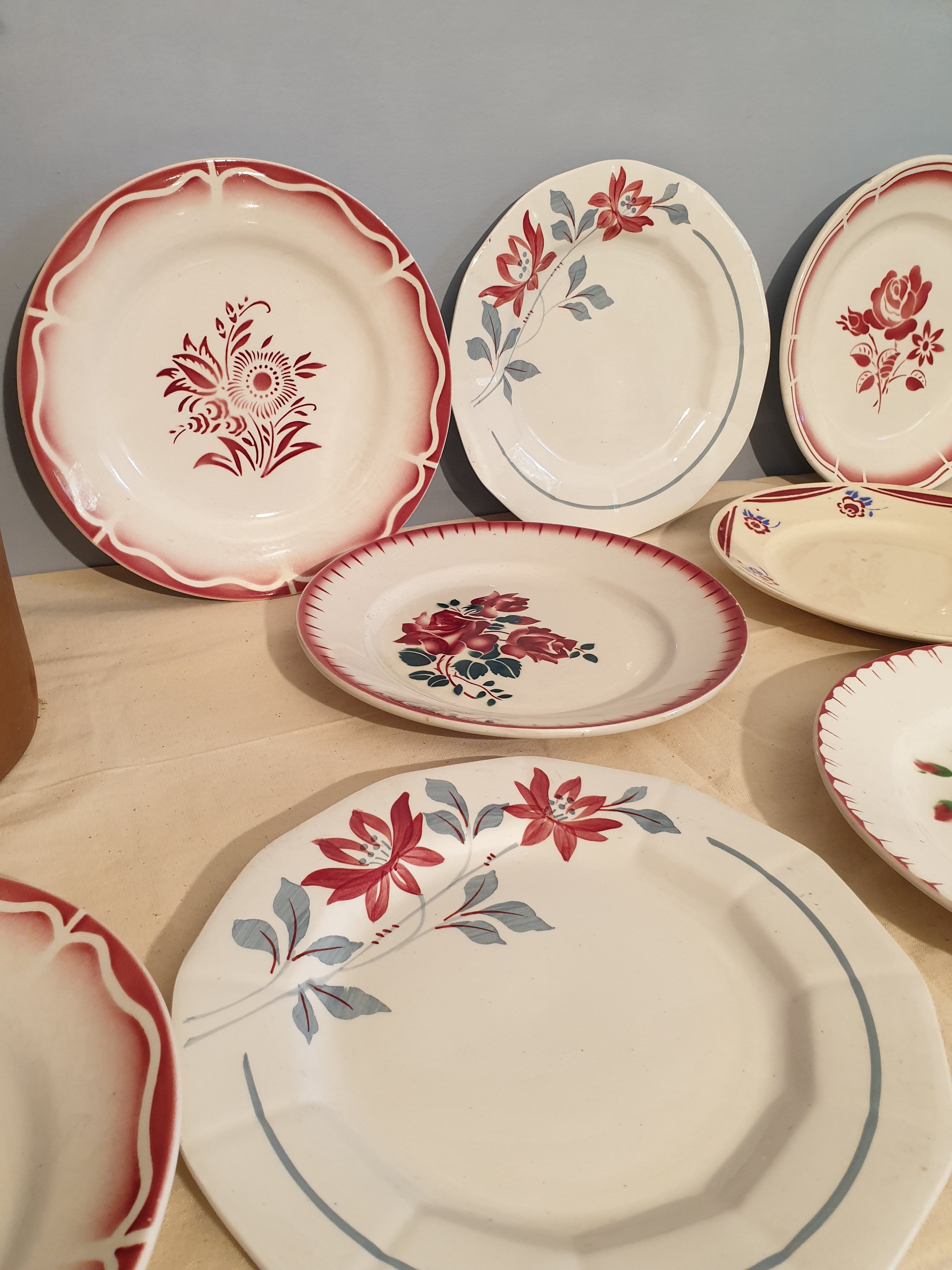 Assorted 9 plates red tones