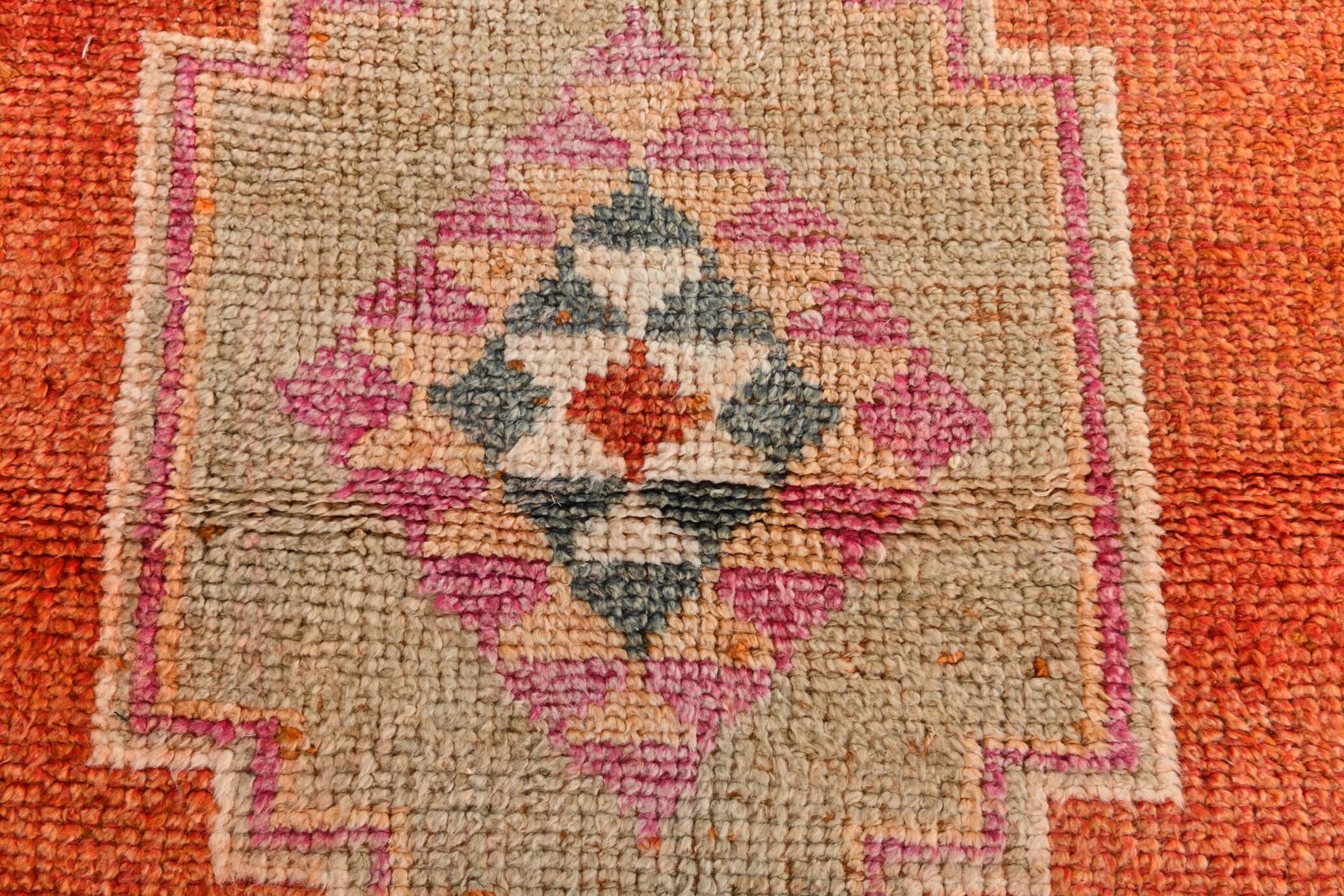 3x11 Burnt Orange Handknotted Hallway Rug, Turkish Vintage Runner Rug