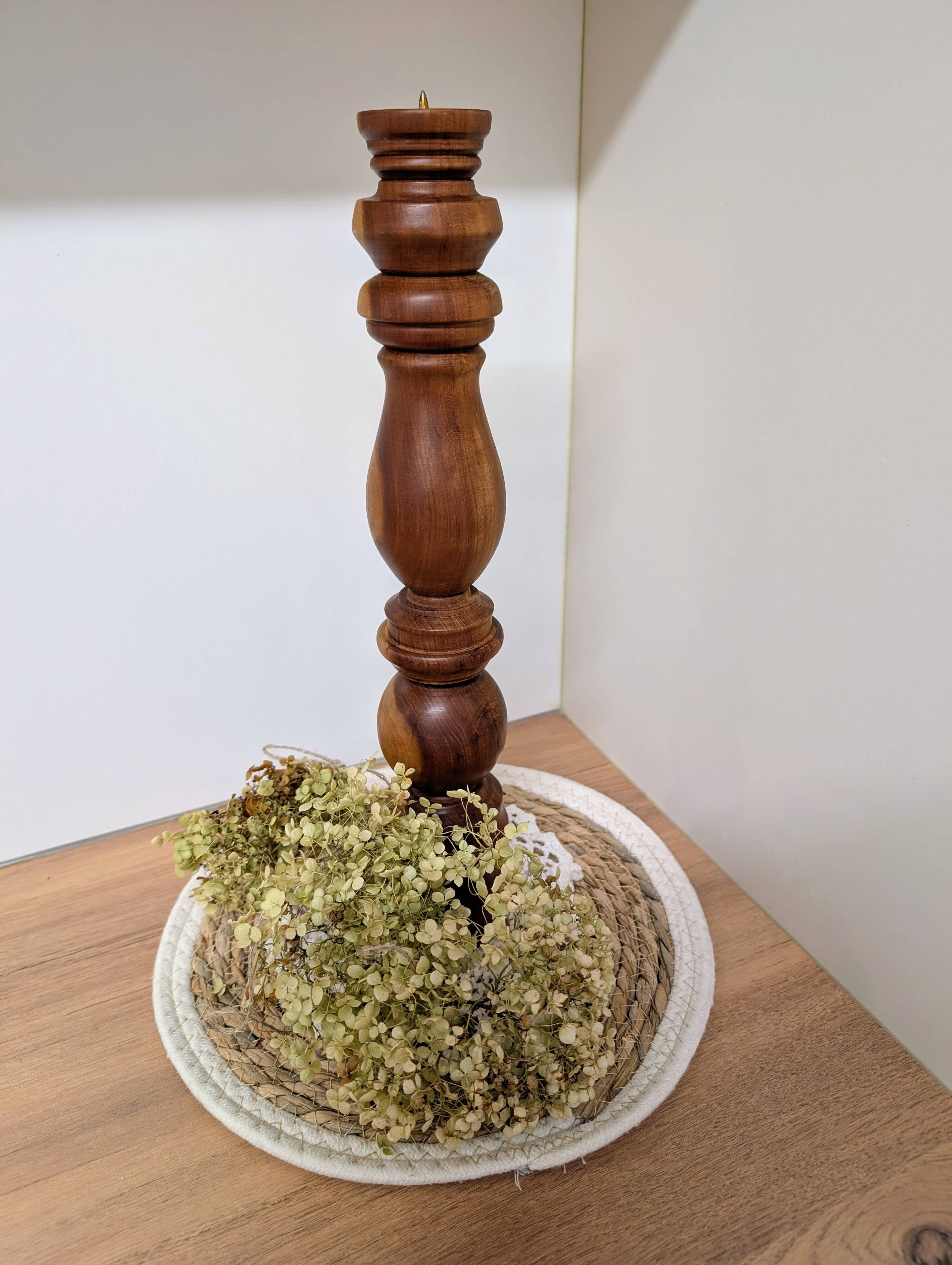 Turned solid wood candlestick