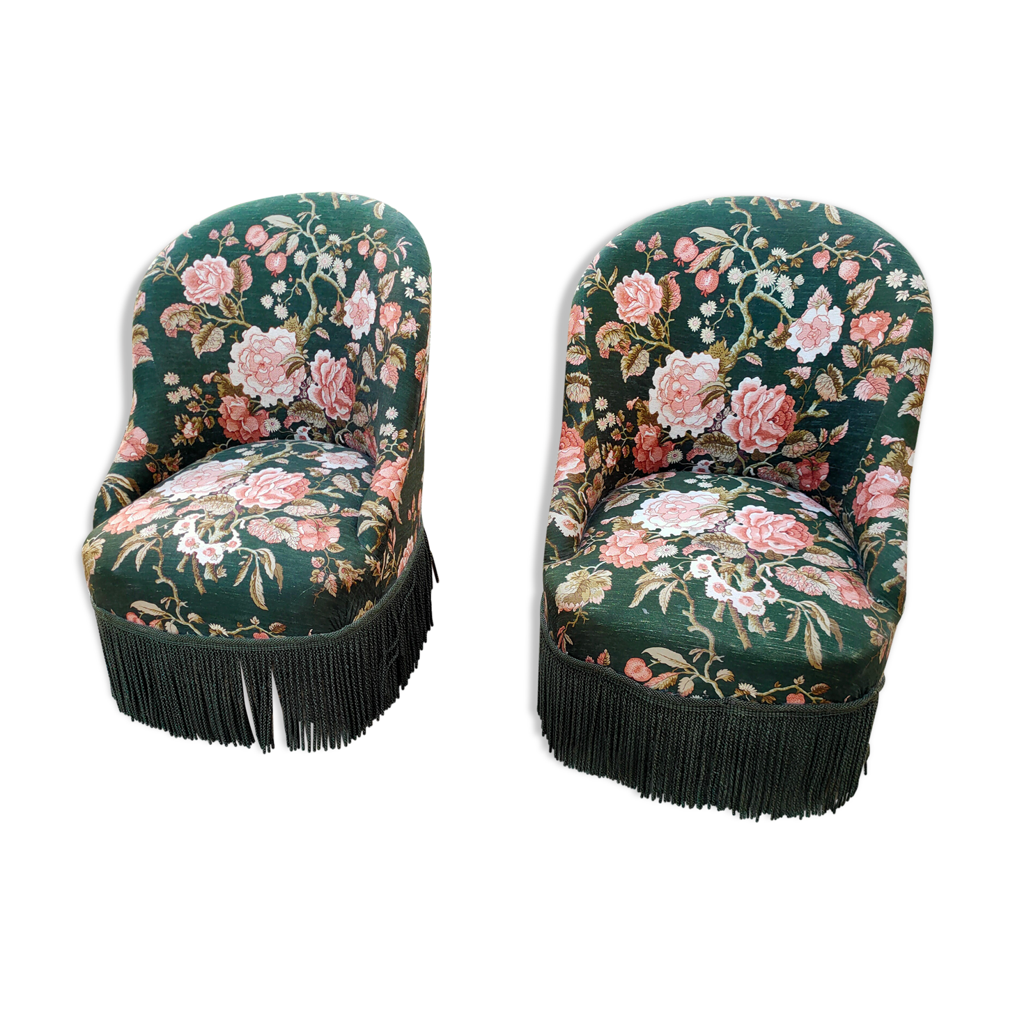 Two toad armchairs, floral motifs
