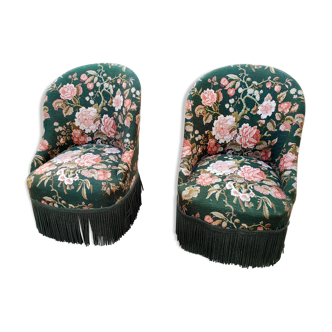 Two toad armchairs, floral motifs