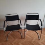 Pair of leather and chrome armchairs made in italy 70s-80s