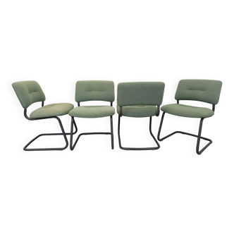 Set of 4 vintage Steelcase chairs in dark gray metal and green fabric