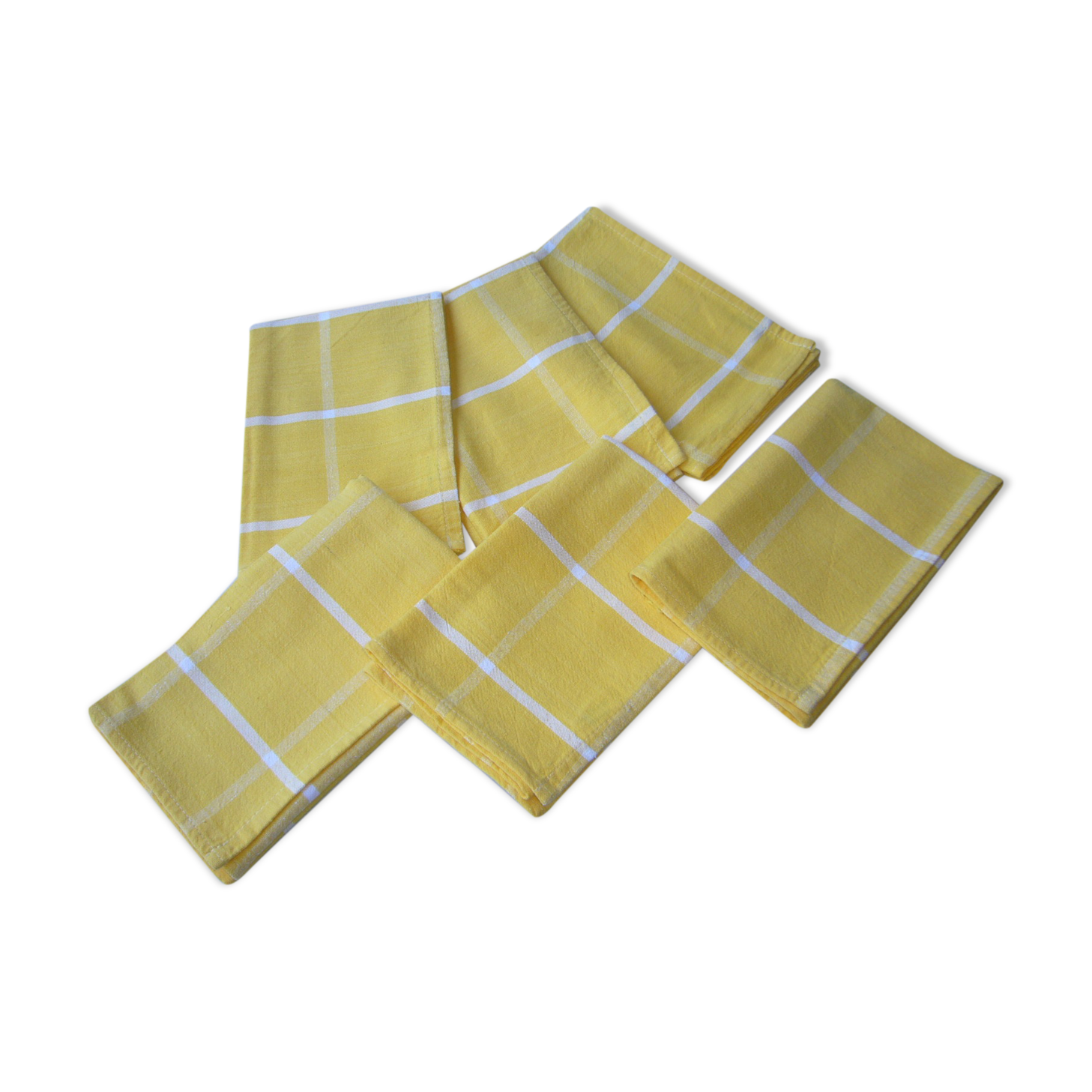 Yellow and white plaid cotton napkins