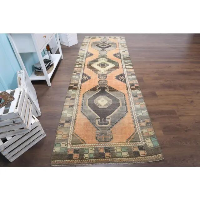 Vintage Turkish hand-knotted runner 112x358