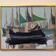 Mid-Century Modern Swedish "Green Sails" Vintage Seascape Oil Painting, Framed