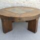 Brutalist coffee table in solid wood and stoneware tiles, circa 1960.