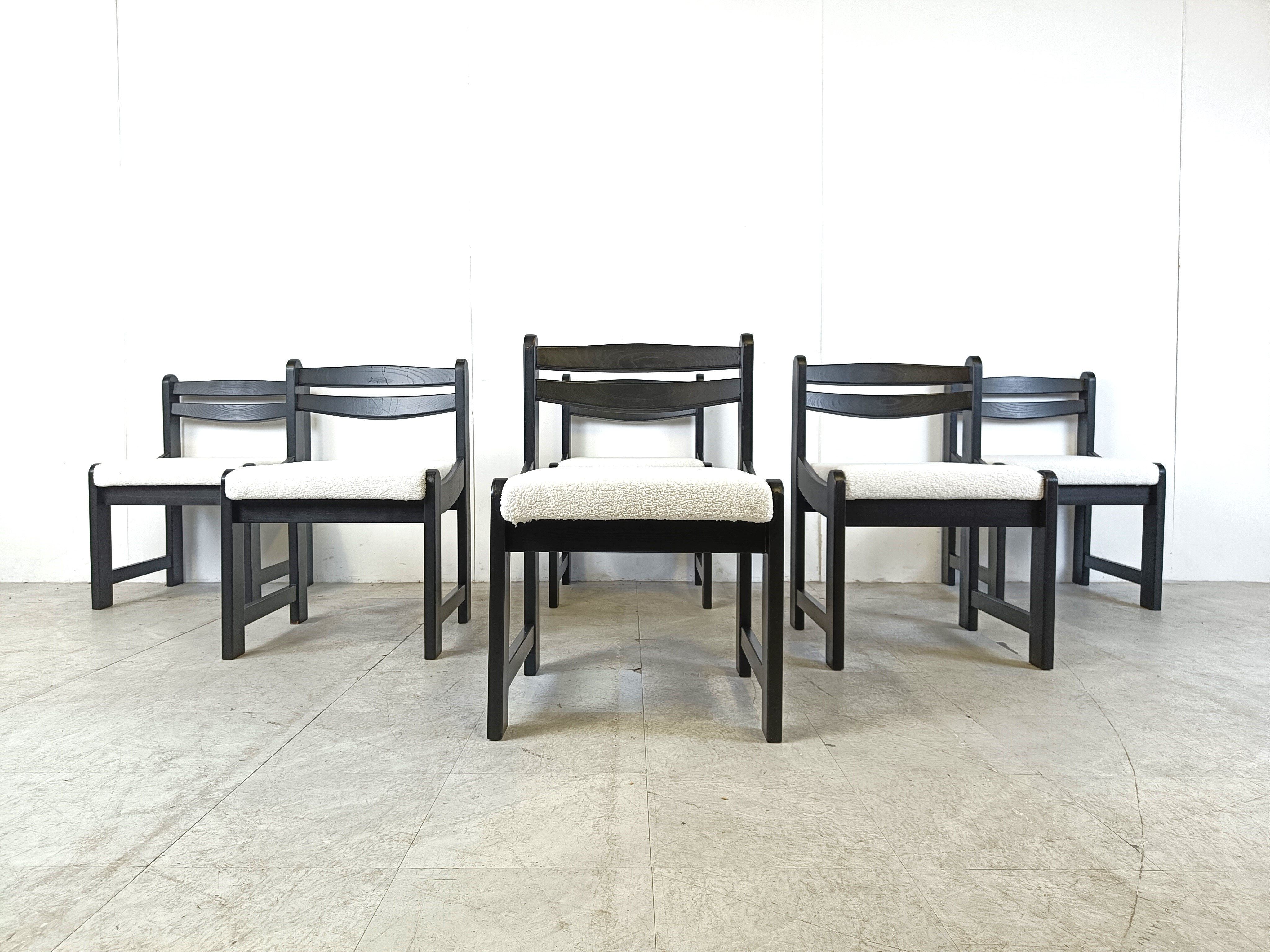 Vintage brutalist dining chairs, set of 6 - 1970s