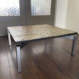 Vintage, Modernist Mid Century steel and slate stone coffee table, 1950s
