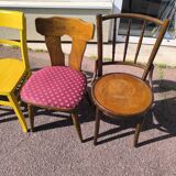 Set of 6 mismatched vintage wooden bistro chairs