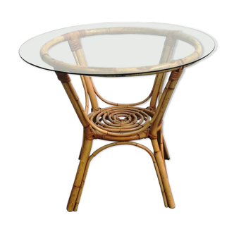 Round vintage rattan coffee table