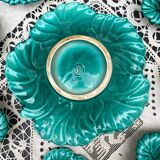 Salad bowl and small bowls in leaf-shaped slipware