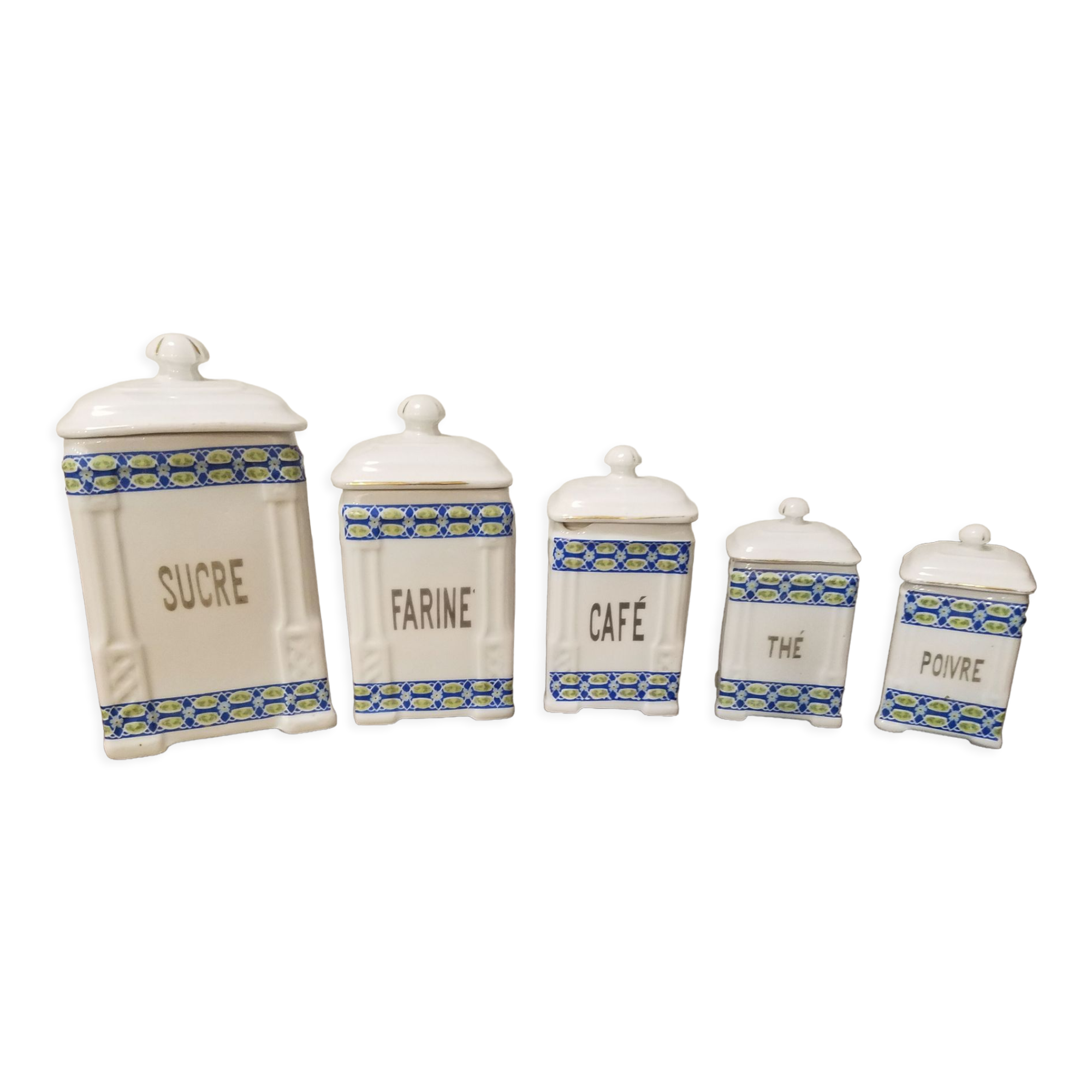Art deco spice pots in fine porcelain numbered