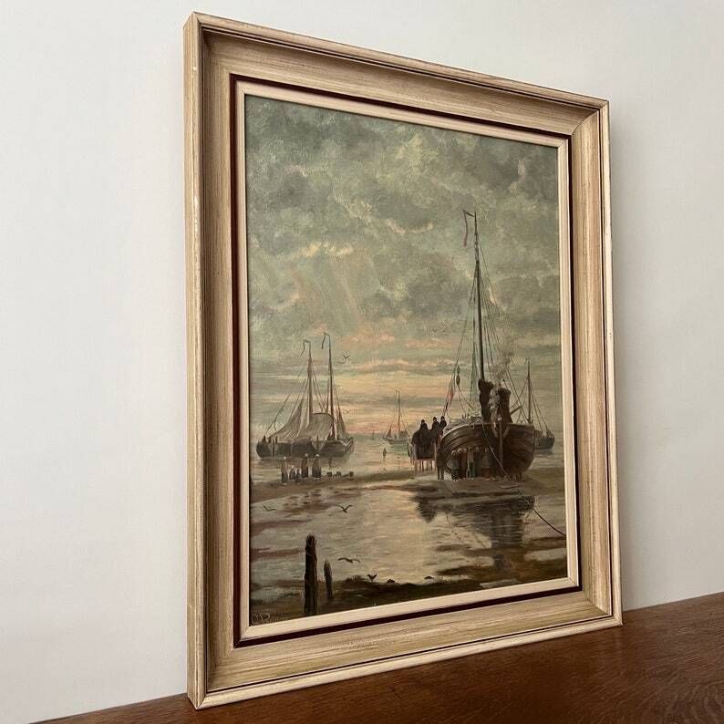 Mid 20th Century "Fishing Boat at Sea" Oil Painting