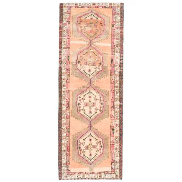 Vintage Turkish Oushak Handmade Wool Cotton Orange Runner Rug 113x317