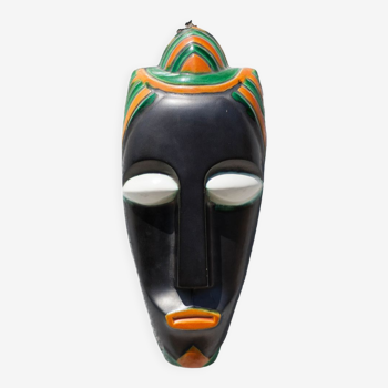 African polychrome faience mask from the Claude Tabet workshop, wall decoration, 50/60's