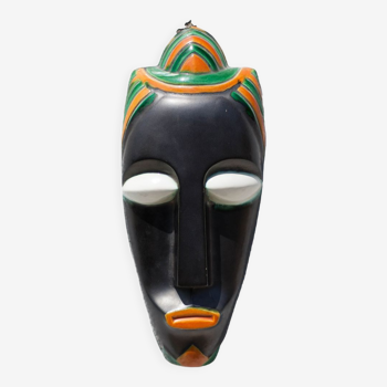 Masque faience polychrome africain de l'atelier Claude Tabet, déco murale, années 50/60's