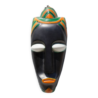 Masque faience polychrome africain de l'atelier Claude Tabet, déco murale, années 50/60's