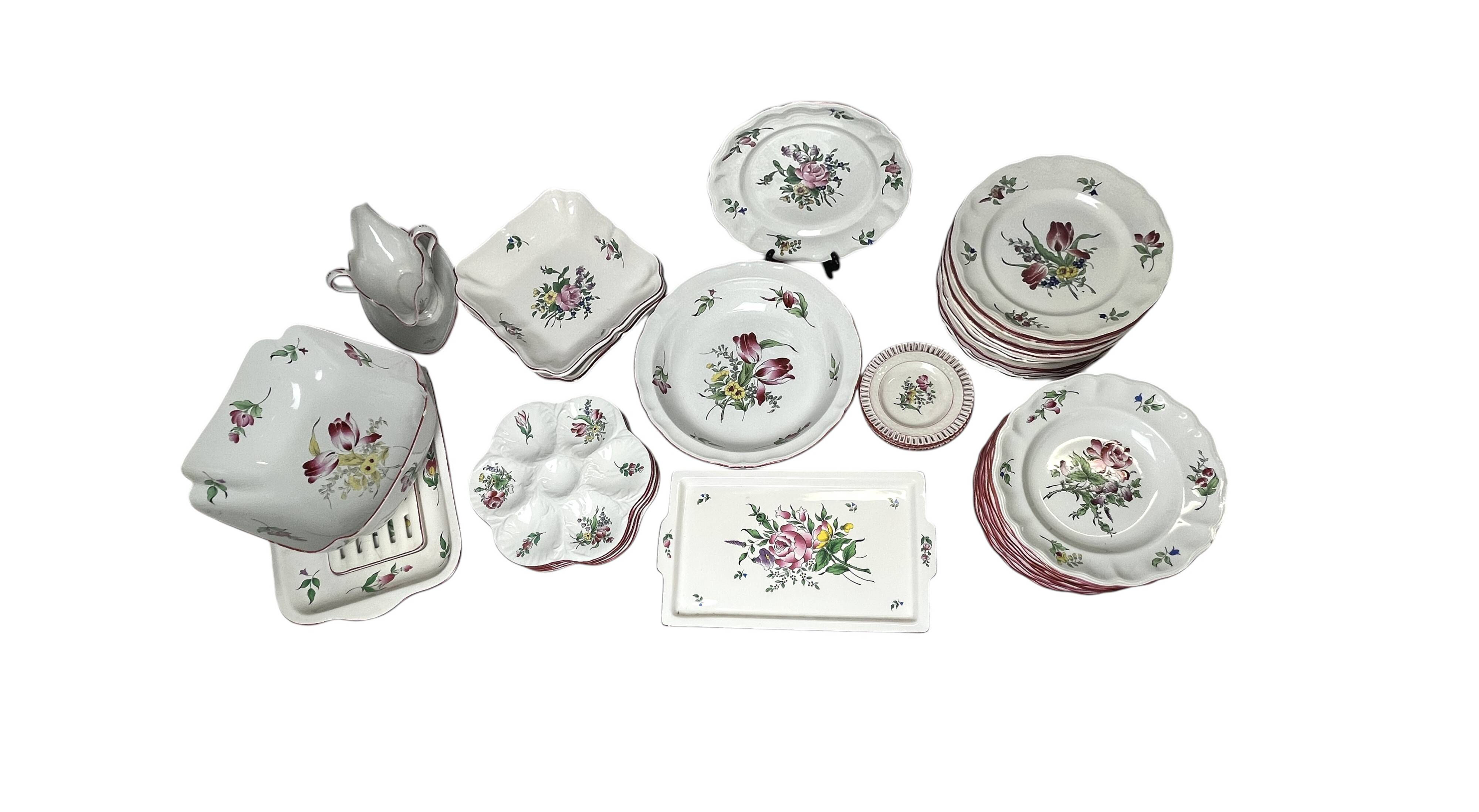 42-piece Lunéville KG tableware set with floral decoration, 20th century