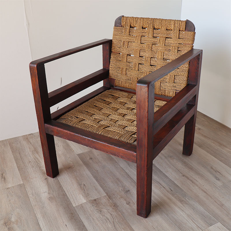 Vintage wooden armchair and braided rope circa 1950