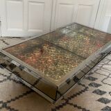 Table basse lumineuse vintage, miroir, chrome et fibre optique