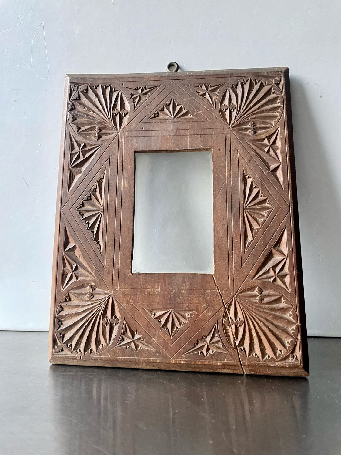 Antique hand carved  frame solid wood  22 cm x 17.5 cm