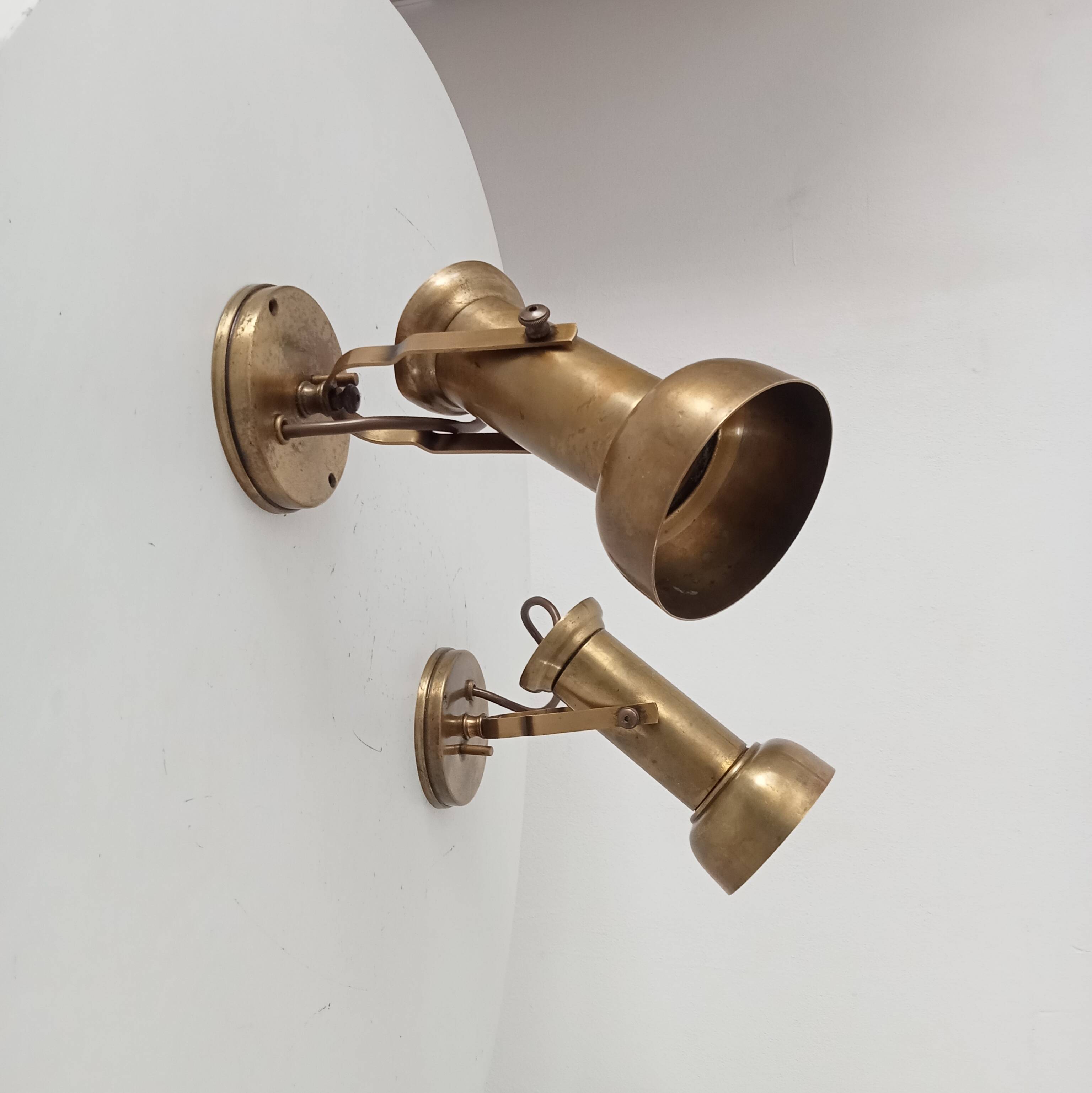 Pair of vintage wall sconces CVL in solid gold brass.