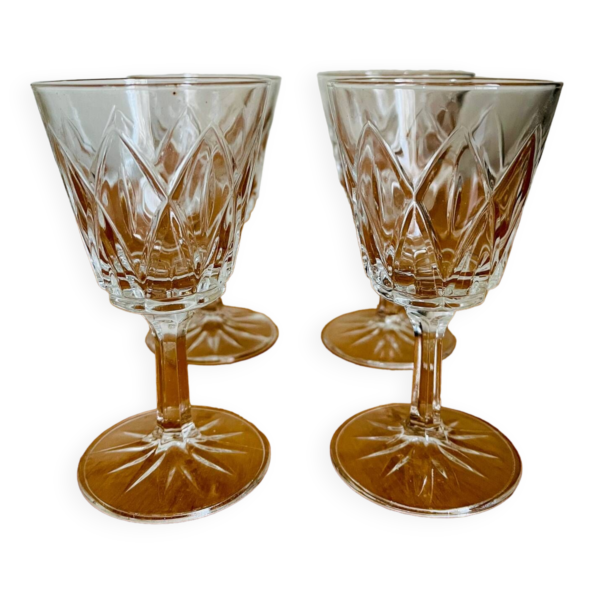 Lot de 4 verres Arlequin en verre de cristal de Reims 1950