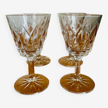 Set of 4 Harlequin glasses in crystal glass from Reims 1950