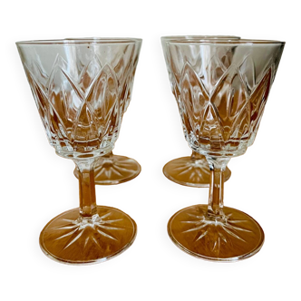 Lot de 4 verres Arlequin en verre de cristal de Reims 1950