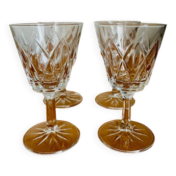 Set of 4 Harlequin glasses in crystal glass from Reims 1950