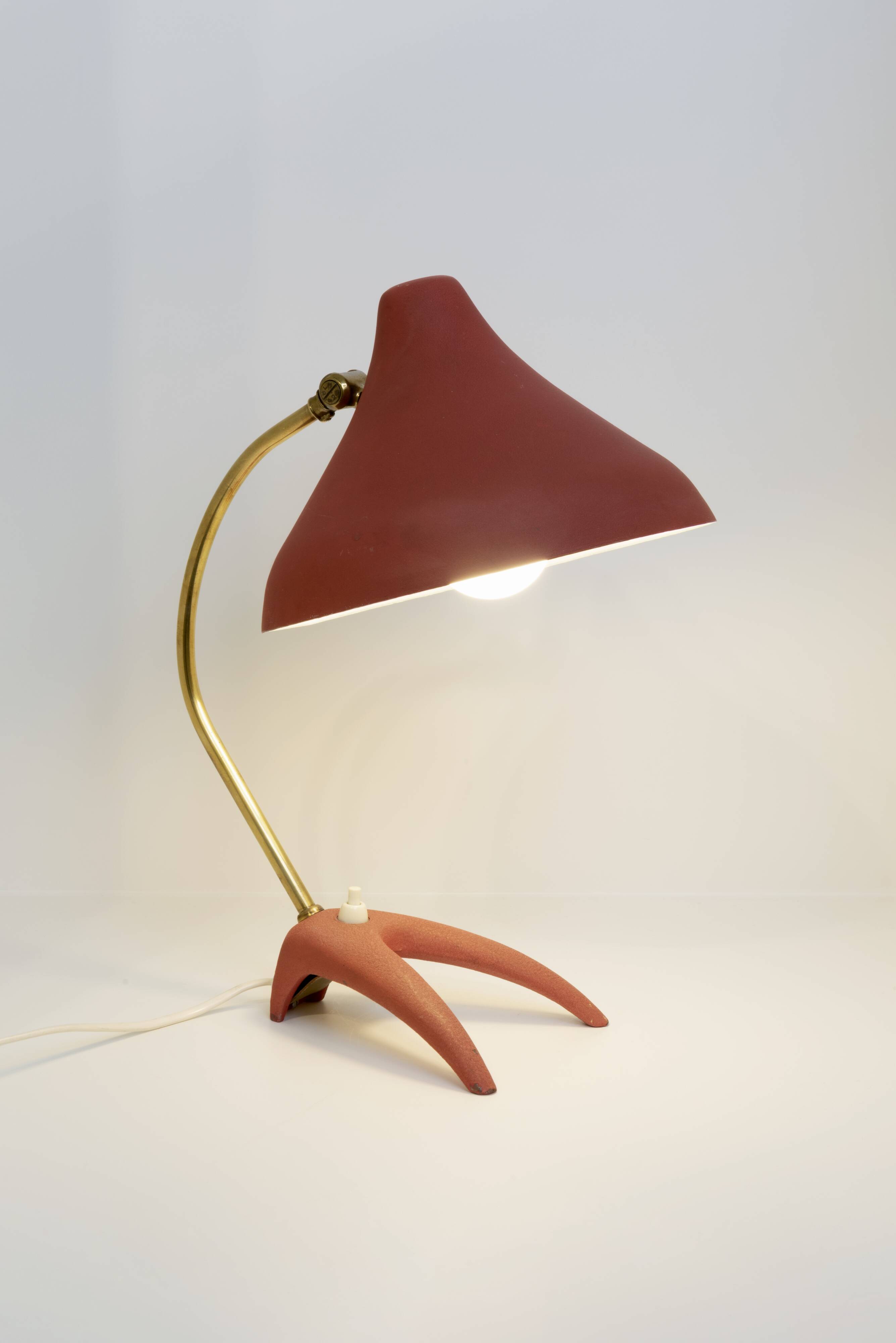 Lampe de bureau rouge Ewa Varnamo, années 1950