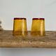 2 vintage amber bowls and 2 glasses