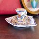 Handcrafted enameled ceramic candle holder signed vintage Rouen style decor
