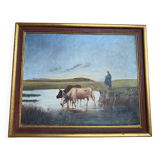 Painting Pastoral Scene at the River – French School, late 19th century
