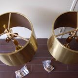 Paire de lampes Maison Charles modèle Persane abats jour en laiton restaurées